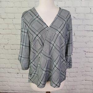 Black White Plaid Wrap Top M W5